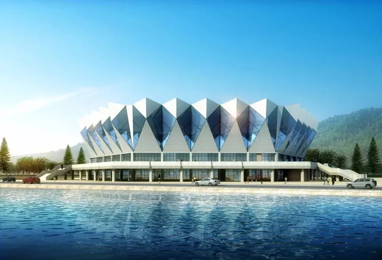Estádio de construção em aço com formato projetado