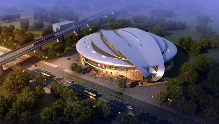 Estádio leve de aço com formato especial