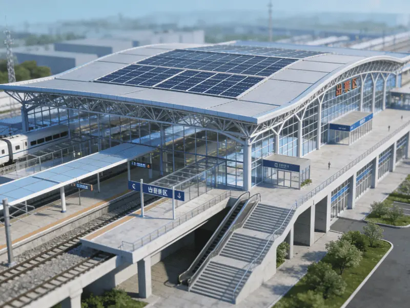 Estação de trem multifuncional com estrutura de aço