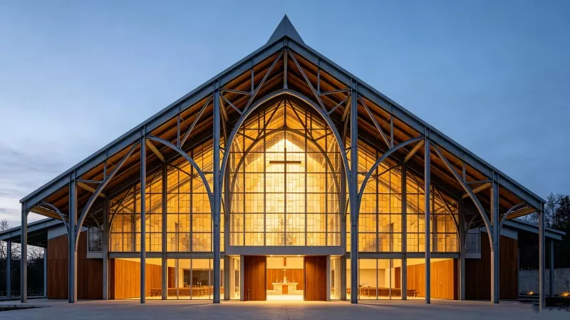 Construção de igreja com estrutura de portal