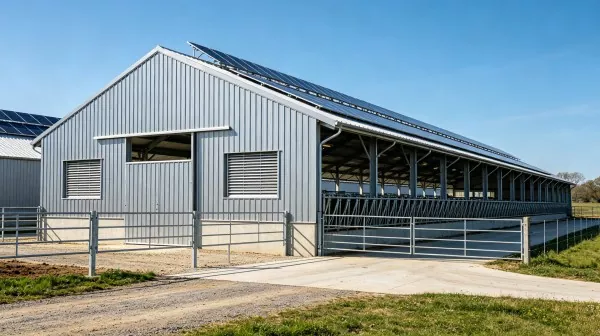 Construção de fazenda de gado com estrutura de aço