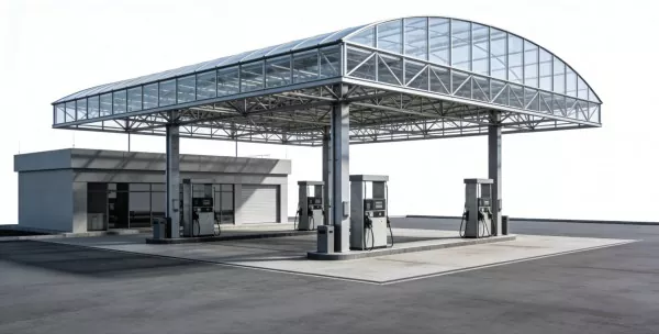 Posto de gasolina com estrutura de aço