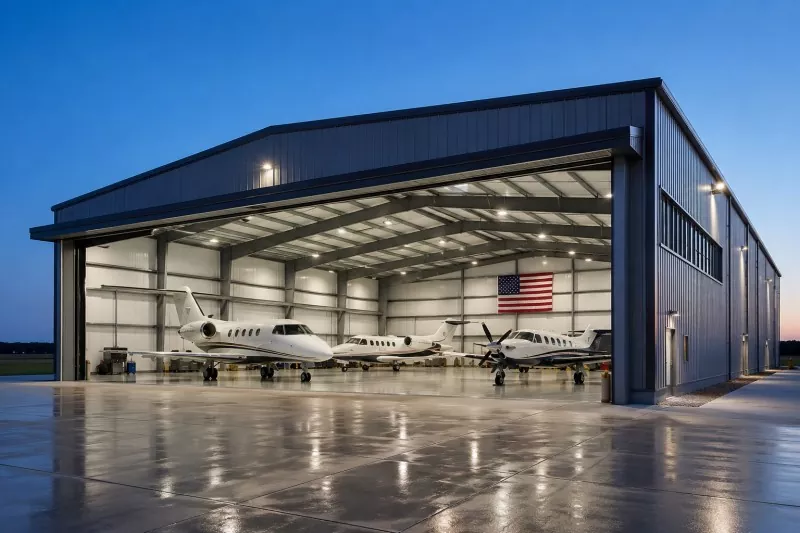 Construção de hangar privado com estrutura de aço