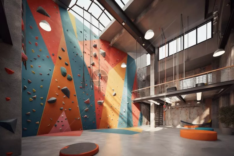 Ginásio de escalada interno estruturado em aço